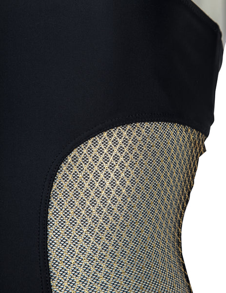 Yves Saint Laurent Vintage 1970s Black and Gold Swimsuit