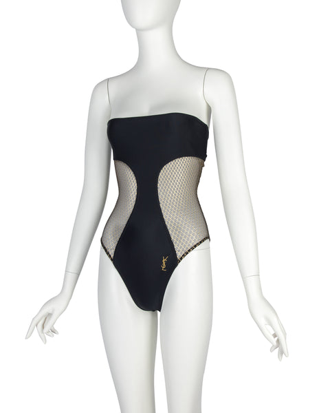 Yves Saint Laurent Vintage 1970s Black and Gold Swimsuit
