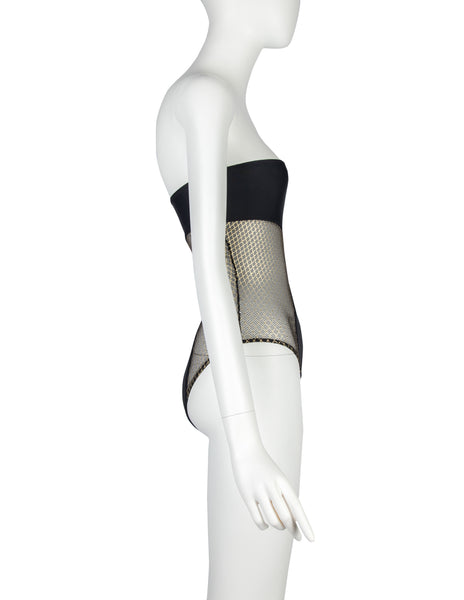 Yves Saint Laurent Vintage 1970s Black and Gold Swimsuit