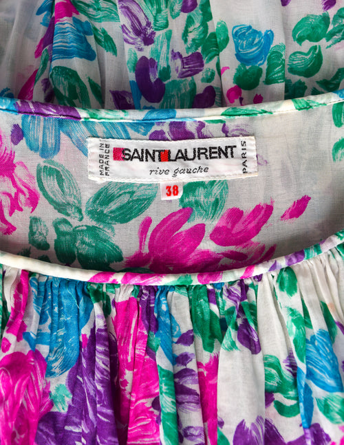 Yves Saint Laurent Vintage 1970s White Pink Purple Blue Vivid