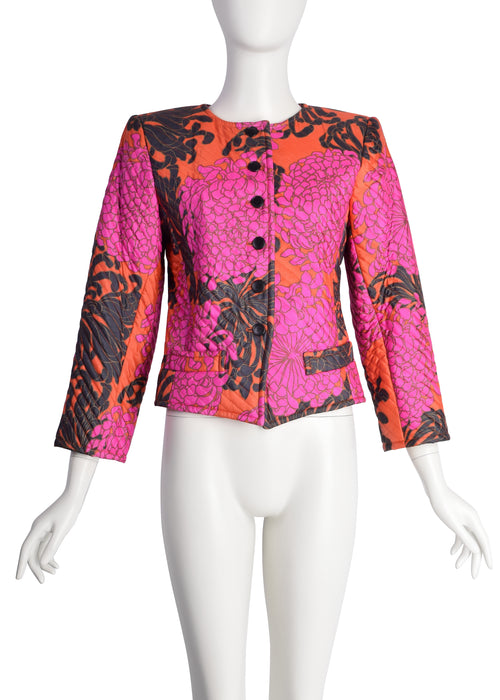 Yves Saint Laurent Vintage SS 1986 Red Pink Black Chrysanthemum Yves Saint Laurent Vintage SS 1986 Red Pink Black Chrysanthemum