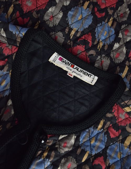 Yves Saint Laurent Vintage AW 1979 Black Multicolor Ikat Quilted