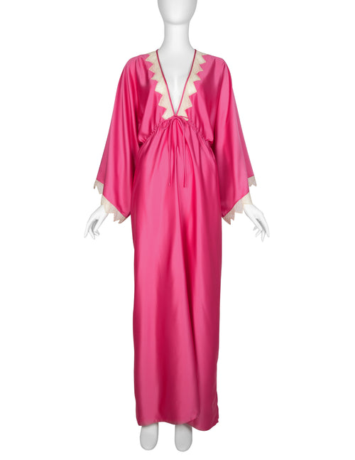 strapless open back dress Zandra Rhodes Vintage 1977 Hot Pink Satin Maxi Gown
