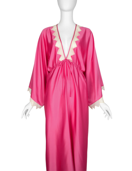 Zandra Rhodes Vintage 1977 Hot Pink Satin Maxi Gown