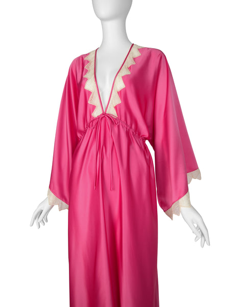 Zandra Rhodes Vintage 1977 Hot Pink Satin Maxi Gown