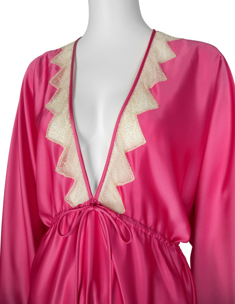 Zandra Rhodes Vintage 1977 Hot Pink Satin Maxi Gown