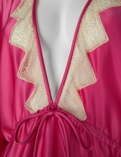 Zandra Rhodes Vintage 1977 Hot Pink Satin Maxi Gown