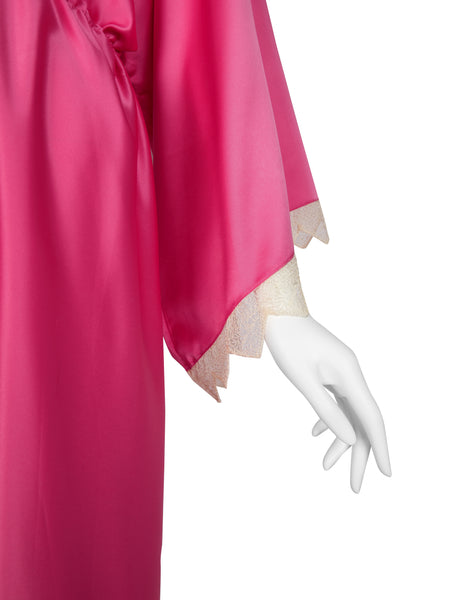 Zandra Rhodes Vintage 1977 Hot Pink Satin Maxi Gown