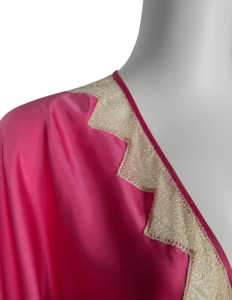 Zandra Rhodes Vintage 1977 Hot Pink Satin Maxi Gown