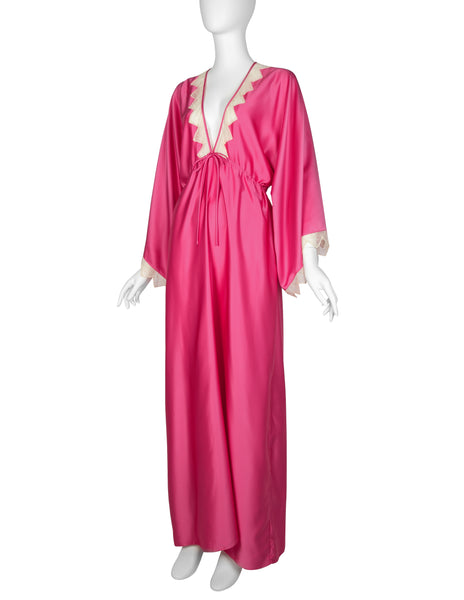 Zandra Rhodes Vintage 1977 Hot Pink Satin Maxi Gown