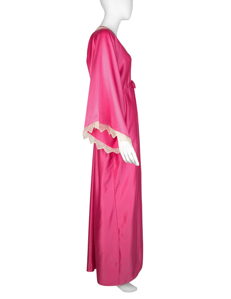 Zandra Rhodes Vintage 1977 Hot Pink Satin Maxi Gown