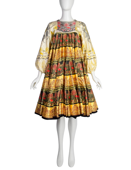 Zandra Rhodes Vintage 1969 'Knitted Circle' Collection Trompe L'oeil Quilted Satin Caftan Circle Dress (Britt Ekland Owned) Zandra Rhodes Vintage 1969 'Knitted Circle' Collection Trompe L'oeil Quilted Satin Caftan Circle Dress (Britt Ekland Owned)