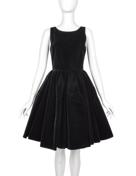 Azzedine Alaia Vintage Black Velvet Fit and Flare Full Skirt Dress