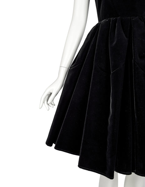 Azzedine Alaia Vintage Black Velvet Fit and Flare Full Skirt Dress