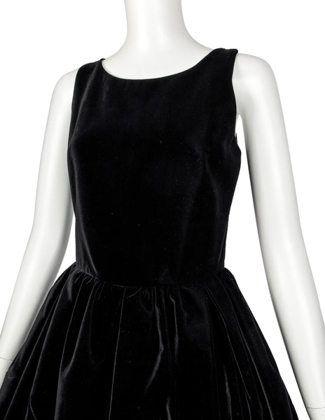Azzedine Alaia Vintage Black Velvet Fit and Flare Full Skirt Dress