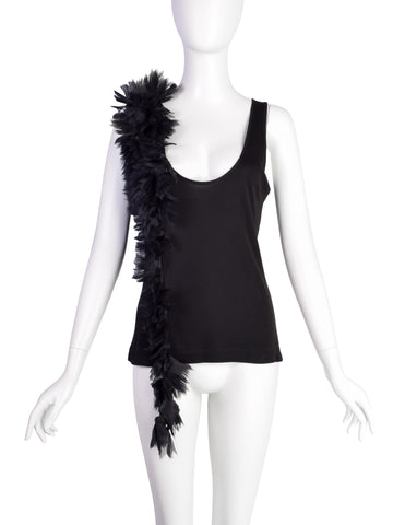Alexander McQueen Vintage SS 2001 VOSS Black Jersey Tank Top with Pleated Chiffon 'Feather' Tail