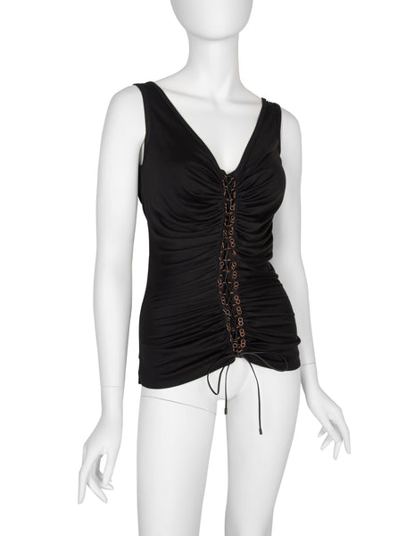 Alexander McQueen Vintage AW 2002 'Supercalifragilistic' Collection Black Silk Blend Lace Up Tank Top