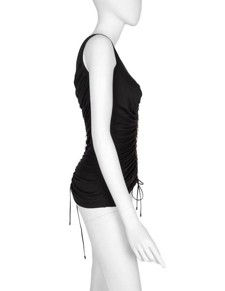Alexander McQueen Vintage AW 2002 'Supercalifragilistic' Collection Black Silk Blend Lace Up Tank Top