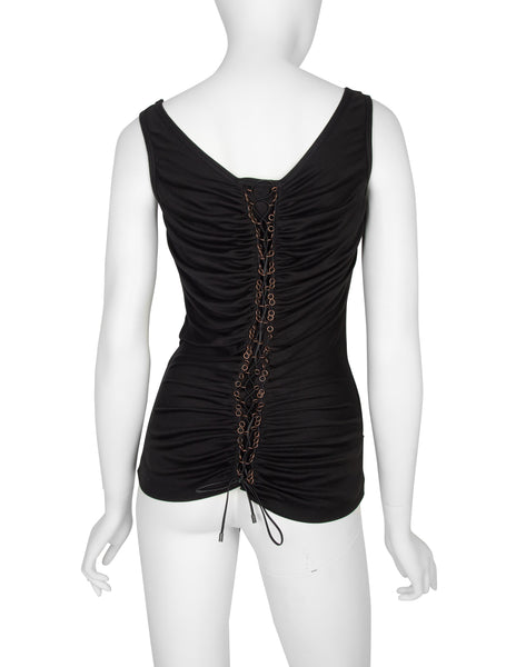 Alexander McQueen Vintage AW 2002 'Supercalifragilistic' Collection Black Silk Blend Lace Up Tank Top