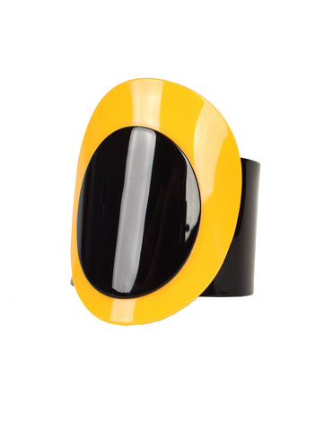 Jean Marie Poinot Vintage Huge Black and Yellow Acrylic Disc Bracelet