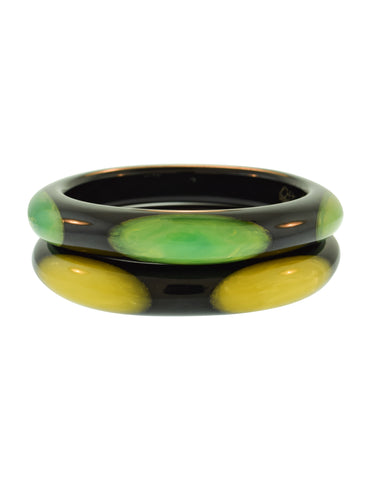 Bruce Pantti Vintage Pair of Black Yellow Green Bakelite Bangle Bracelets