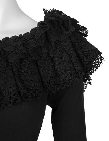 Callaghan by Romeo Gigli Vintage SS 1990 Black Cotton Ruffle Lace One Shoulder Crop Top