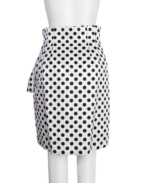 Carolyne Roehm Vintage 1980s Polka Dot Puff Sleeve Cropped Jacket and Skirt Ensemble
