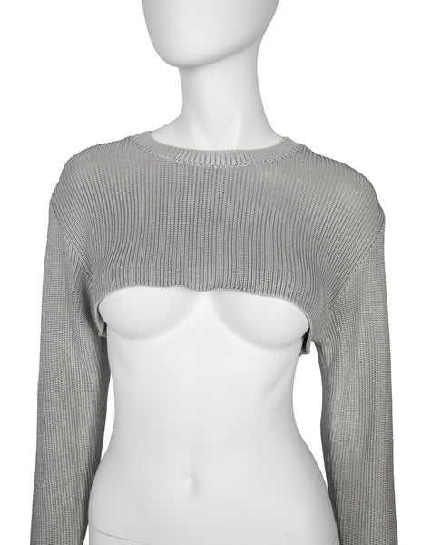 Comme des Garcons Vintage SS 1986 Phenomenal Pale Blue-Grey Ultra Cropped Knit Sweater