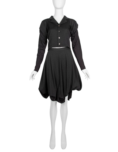 Comme des Garcons Vintage SS 1987 Black Textured Top and Skirt Set
