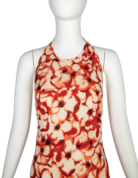Celine Vintage Red Floral Print Halter Dress