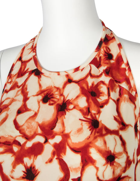 Celine Vintage Red Floral Print Halter Dress
