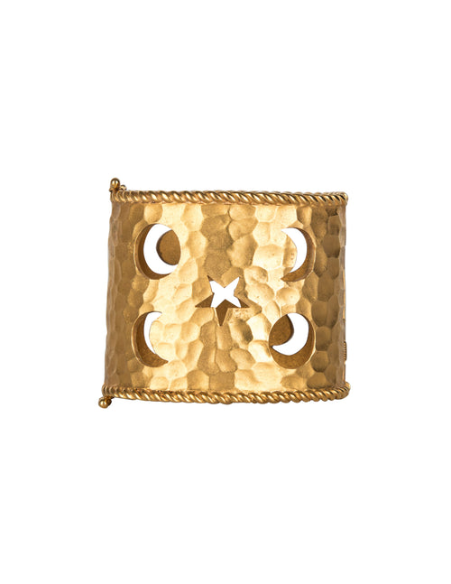 Celine Vintage Hammered Golden Celestial Moon and Stars Cuff