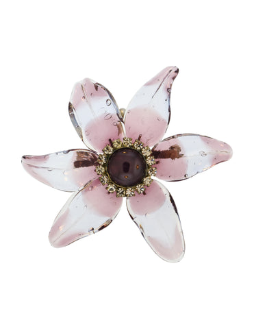 Chanel Vintage SS 1998 Purple and Blue Gripoix Glass and Rhinestone Flower Pendant Brooch