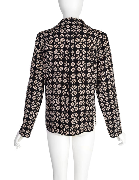 Chanel Vintage SS 2001 CC Logo and Clover Print Black and Beige Silk Shirt