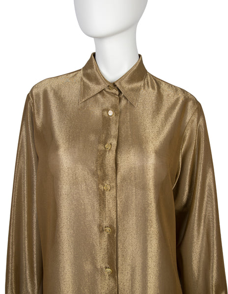 Chanel Vintage AW 1999 Shimmery Golden Button Up Shirt