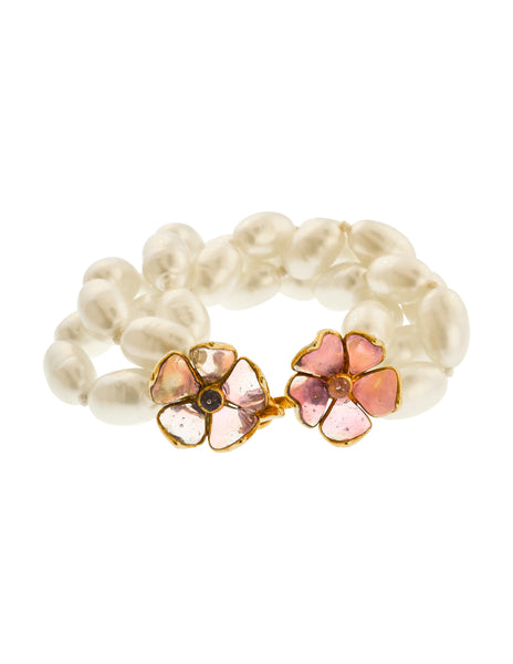 Chanel Vintage SS 1996 Gripoix Flower and Baroque Pearl Three Row Bracelet