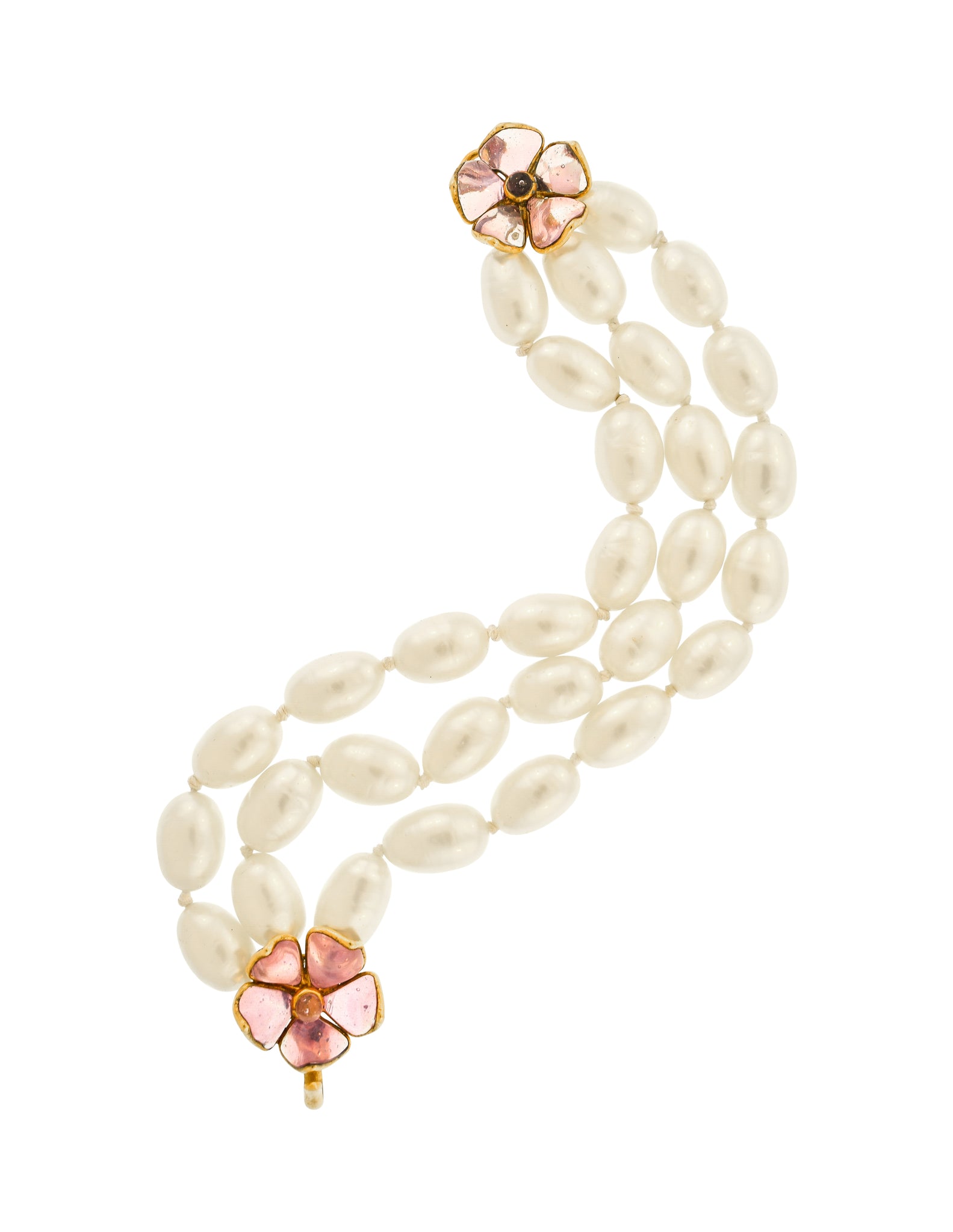 Chanel Vintage SS 1996 Gripoix Flower and Baroque Pearl Three Row Bracelet