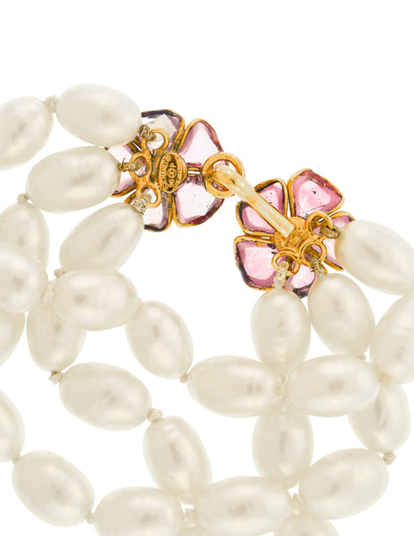 Chanel Vintage SS 1996 Gripoix Flower and Baroque Pearl Three Row Bracelet
