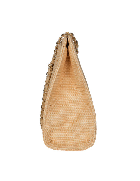 Chanel Vintage 1990s Light Beige Woven Raffia Shoulder Bag