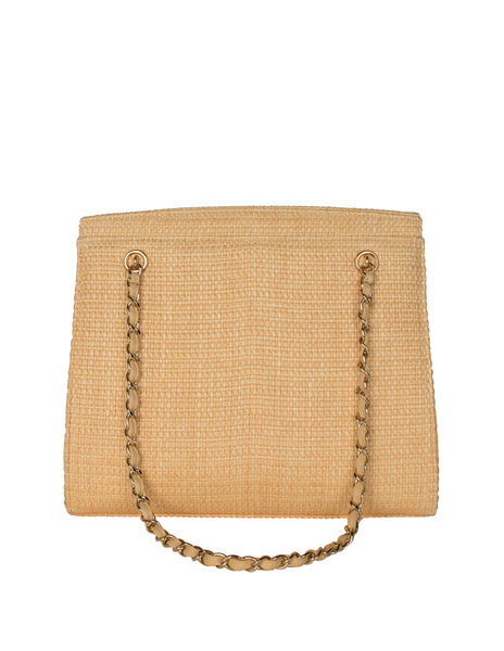 Chanel Vintage 1990s Light Beige Woven Raffia Shoulder Bag