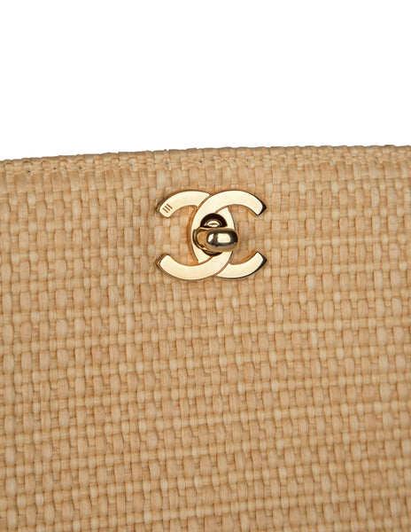 Chanel Vintage 1990s Light Beige Woven Raffia Shoulder Bag