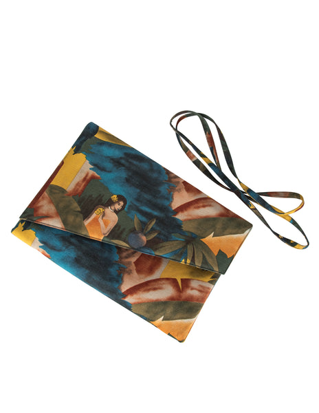 Charles Jourdan Vintage 1980s Tropical Painterly Print Convertible Clutch Bag