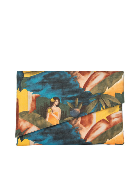Charles Jourdan Vintage 1980s Tropical Painterly Print Convertible Clutch Bag