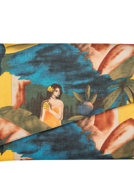 Charles Jourdan Vintage 1980s Tropical Painterly Print Convertible Clutch Bag