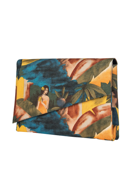 Charles Jourdan Vintage 1980s Tropical Painterly Print Convertible Clutch Bag
