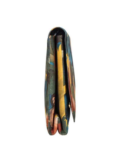Charles Jourdan Vintage 1980s Tropical Painterly Print Convertible Clutch Bag