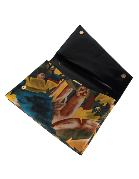 Charles Jourdan Vintage 1980s Tropical Painterly Print Convertible Clutch Bag