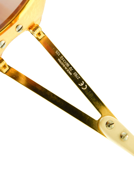 Christian Dior Vintage Yellow Orange Amber Marbled Golden Cannage 2763 Sunglasses