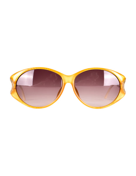 Christian Dior Vintage Yellow Orange Amber Marbled Golden Cannage 2763 Sunglasses