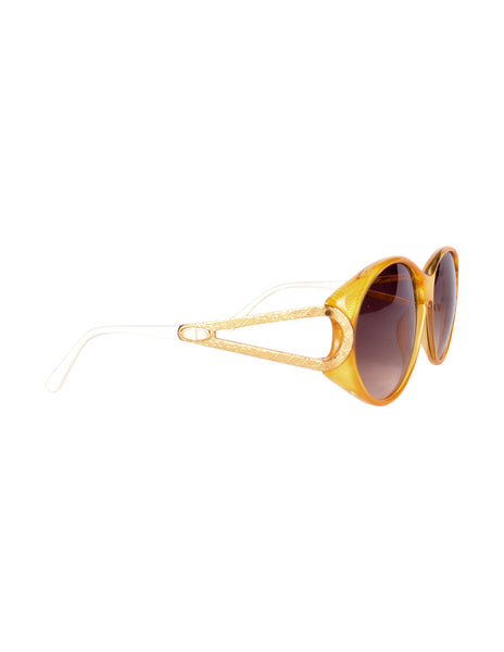 Christian Dior Vintage Yellow Orange Amber Marbled Golden Cannage 2763 Sunglasses